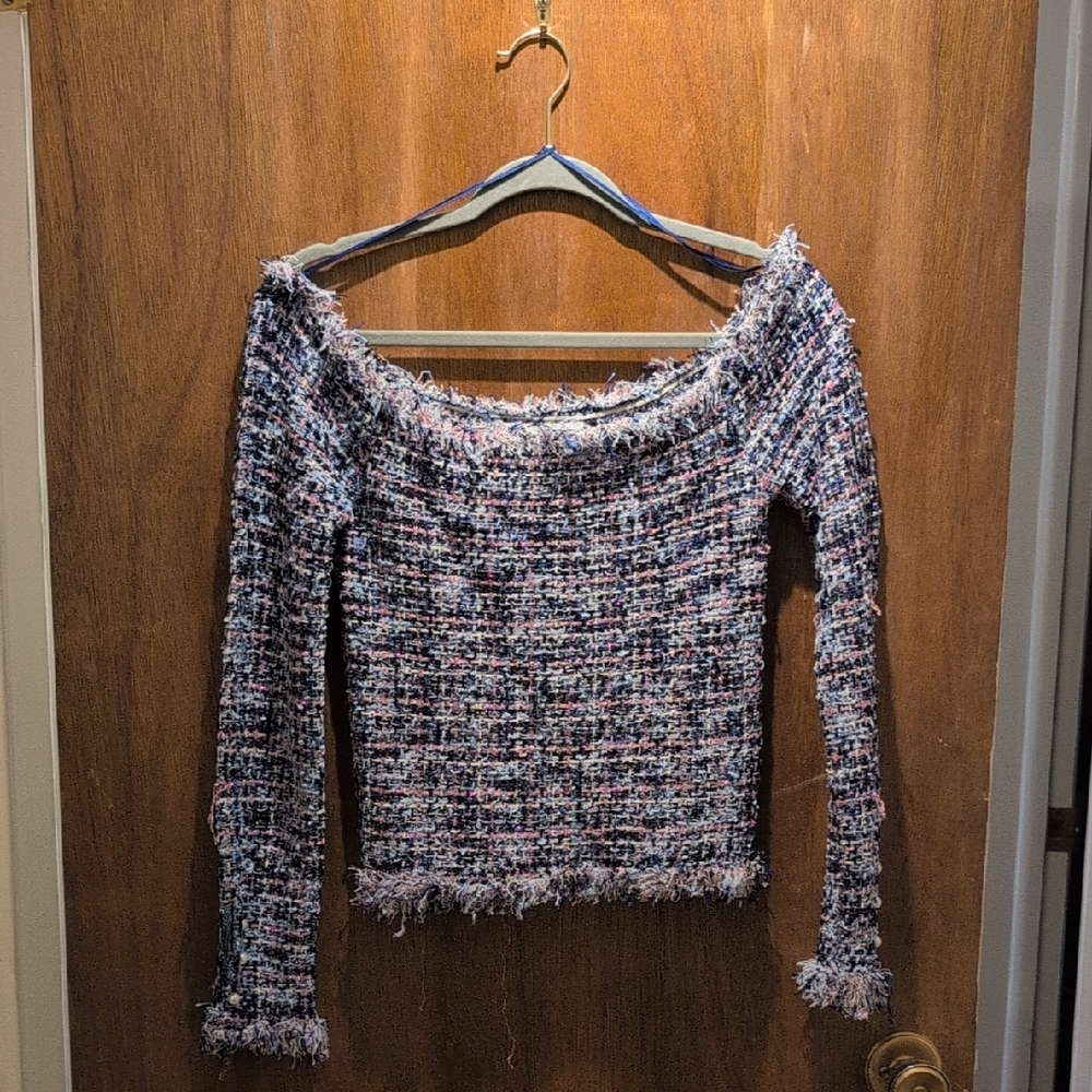 Zara Off-Shoulder Top in Multicolor Tweed